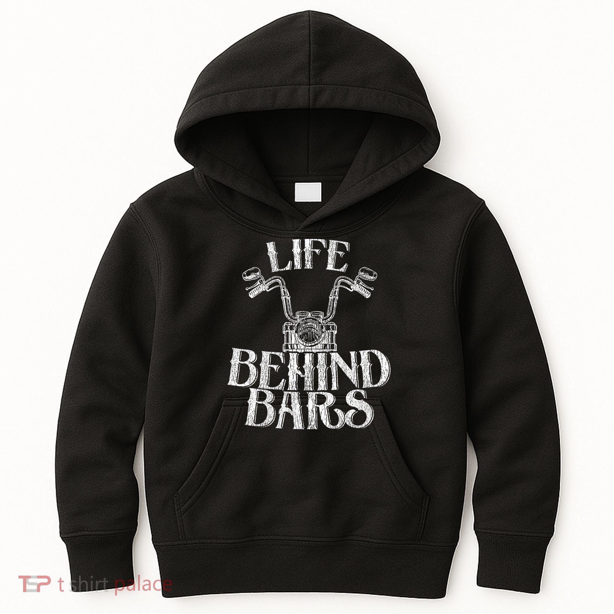 Funny Life Behind Bars Distressed Motorcycle Kids Hoodie