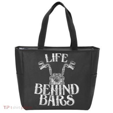Funny Life Behind Bars Distressed Motorcycle Tote Bag