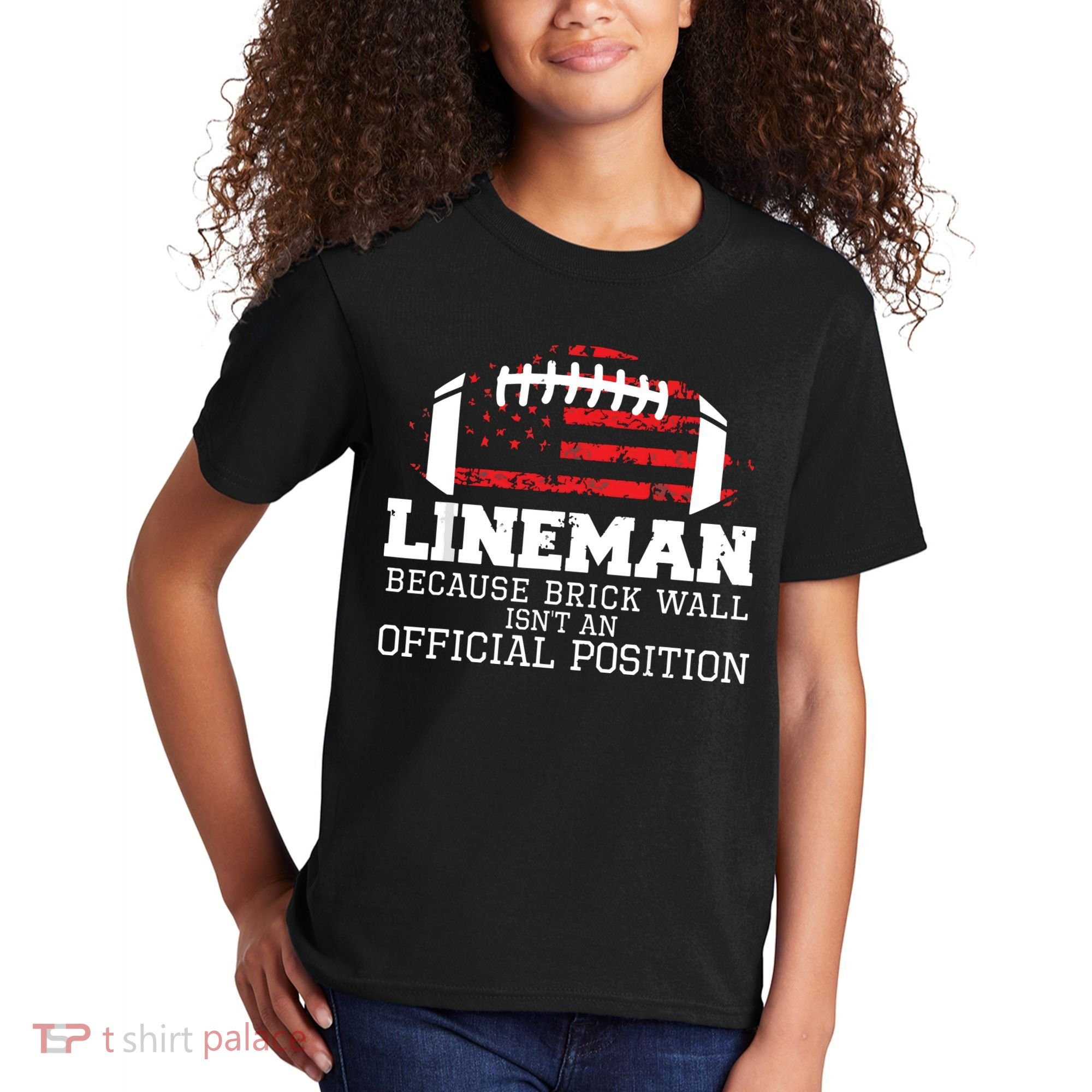 Football Lineman Because Brick Wall OLine DLine Lineman Kids T-Shirt