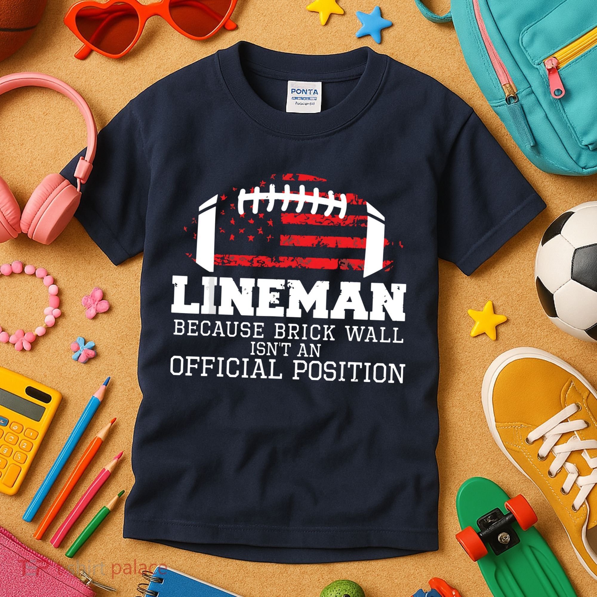 Football Lineman Because Brick Wall OLine DLine Lineman Kids T-Shirt