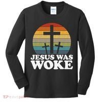 Funny Liberal Christian Democrat Jesus Was Woke Kids Long Sleeve Shirt thumb 0