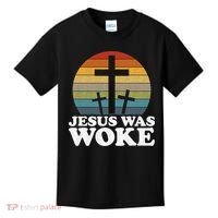 Funny Liberal Christian Democrat Jesus Was Woke Kids T-Shirt thumb 0
