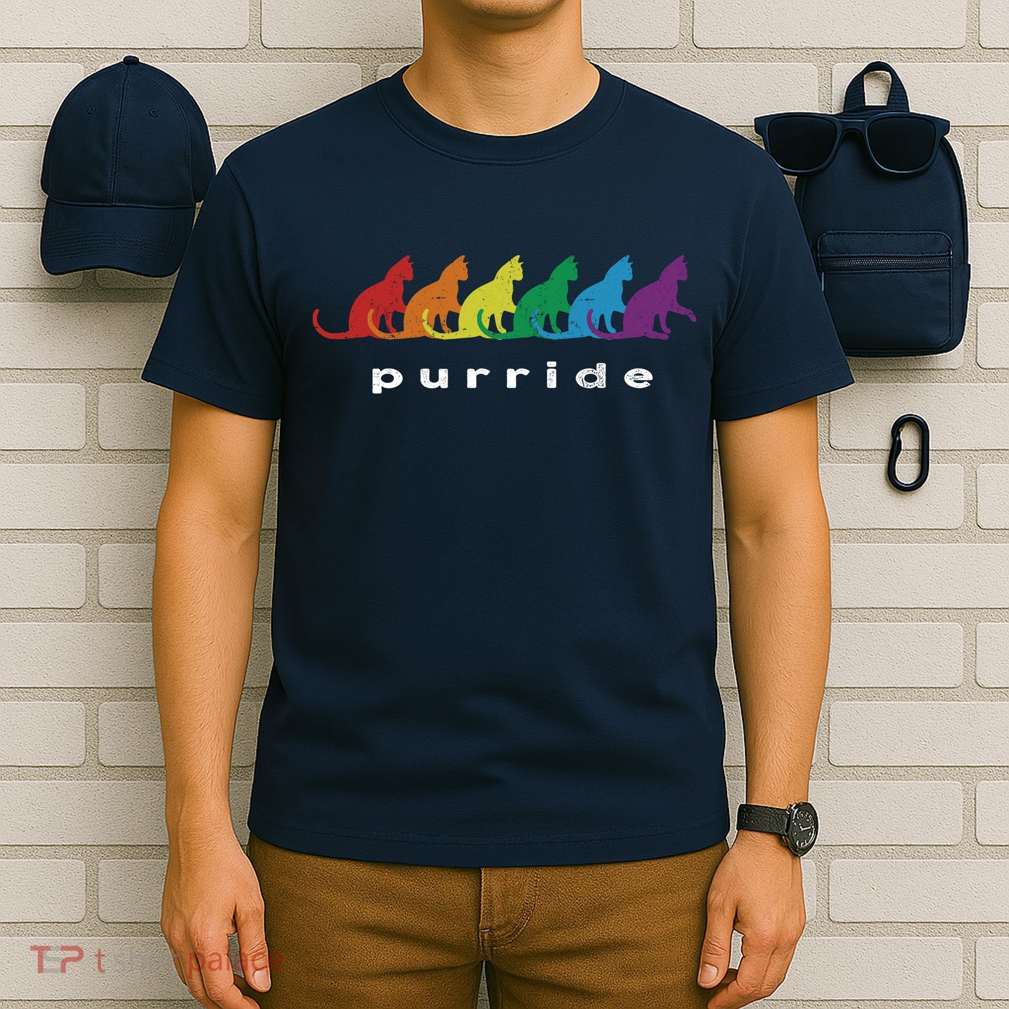 Funny LGBT Cat Rainbow Purride Picture Art T-Shirt