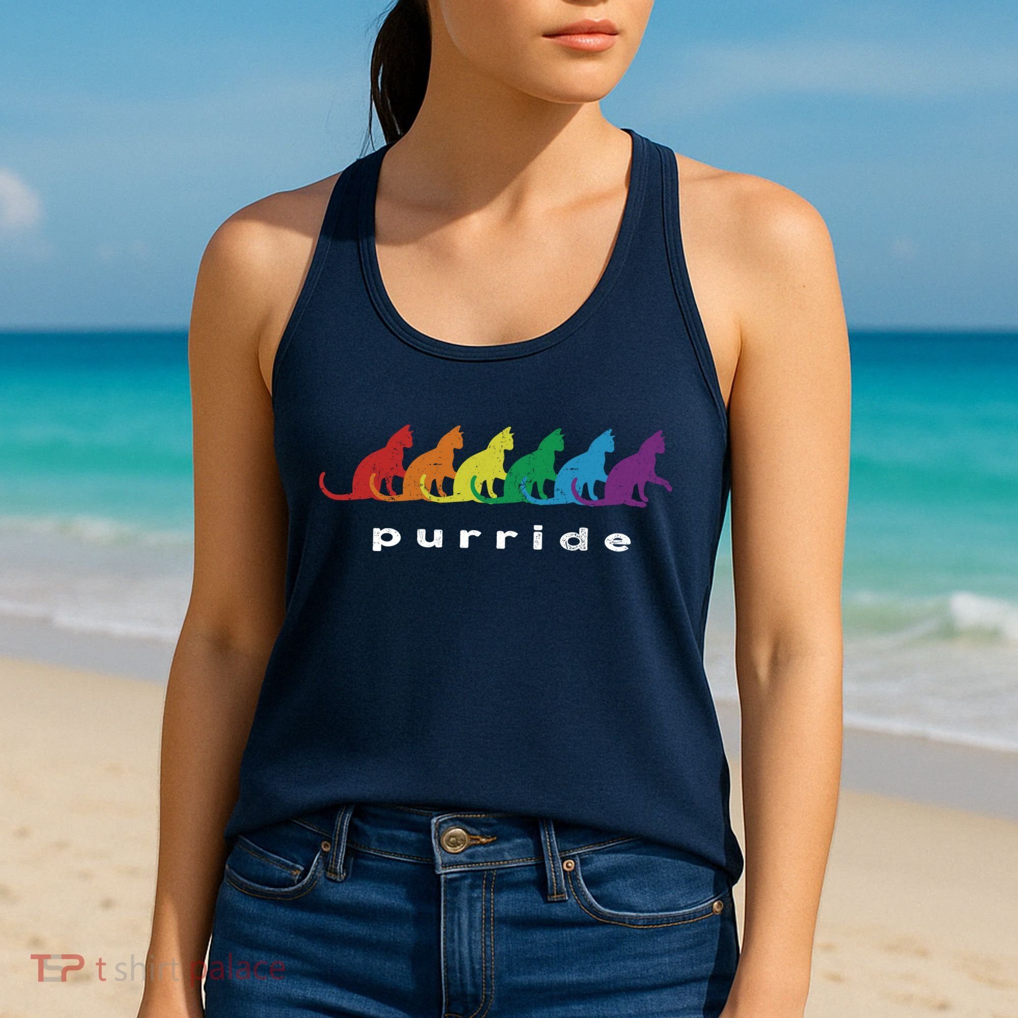 Funny LGBT Cat Rainbow Purride Picture Art Women's Tank Top