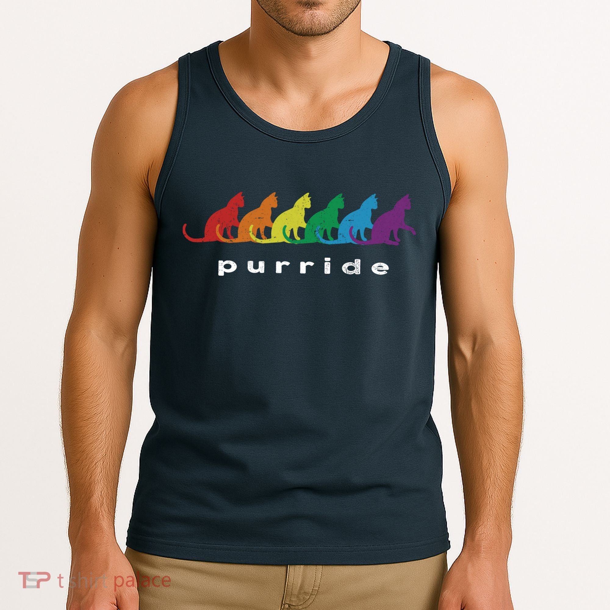 Funny LGBT Cat Rainbow Purride Picture Art Tank Top