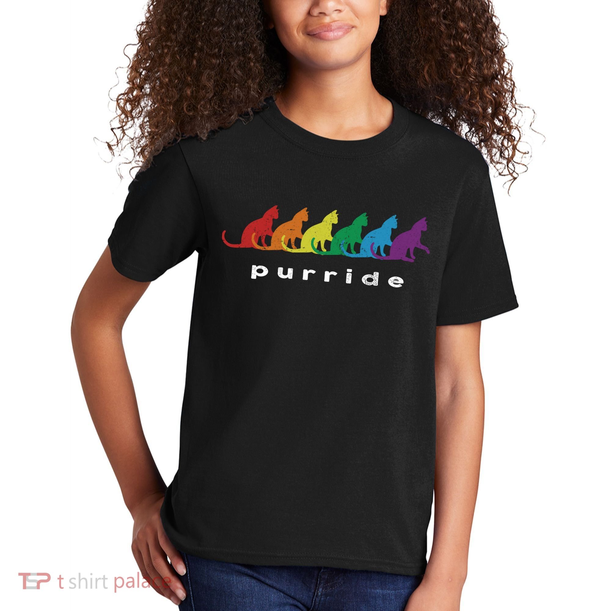 Funny LGBT Cat Rainbow Purride Picture Art Kids T-Shirt