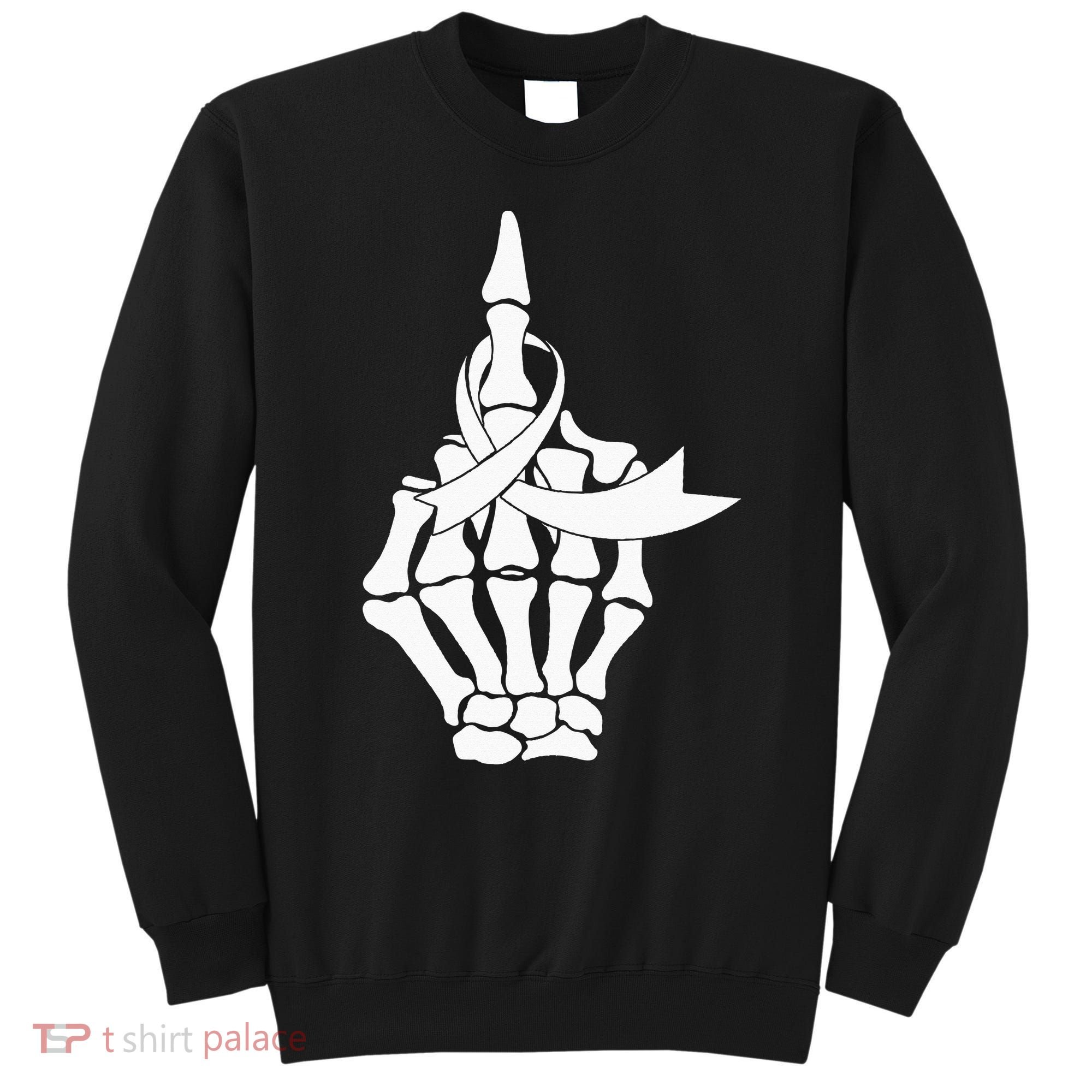 Fuck Lung Cancer Middle Finger White Ribbon Sweatshirt