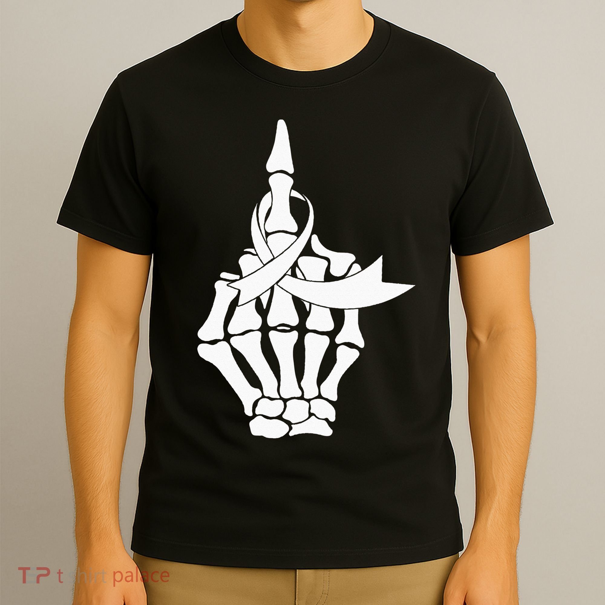Fuck Lung Cancer Middle Finger White Ribbon T-Shirt