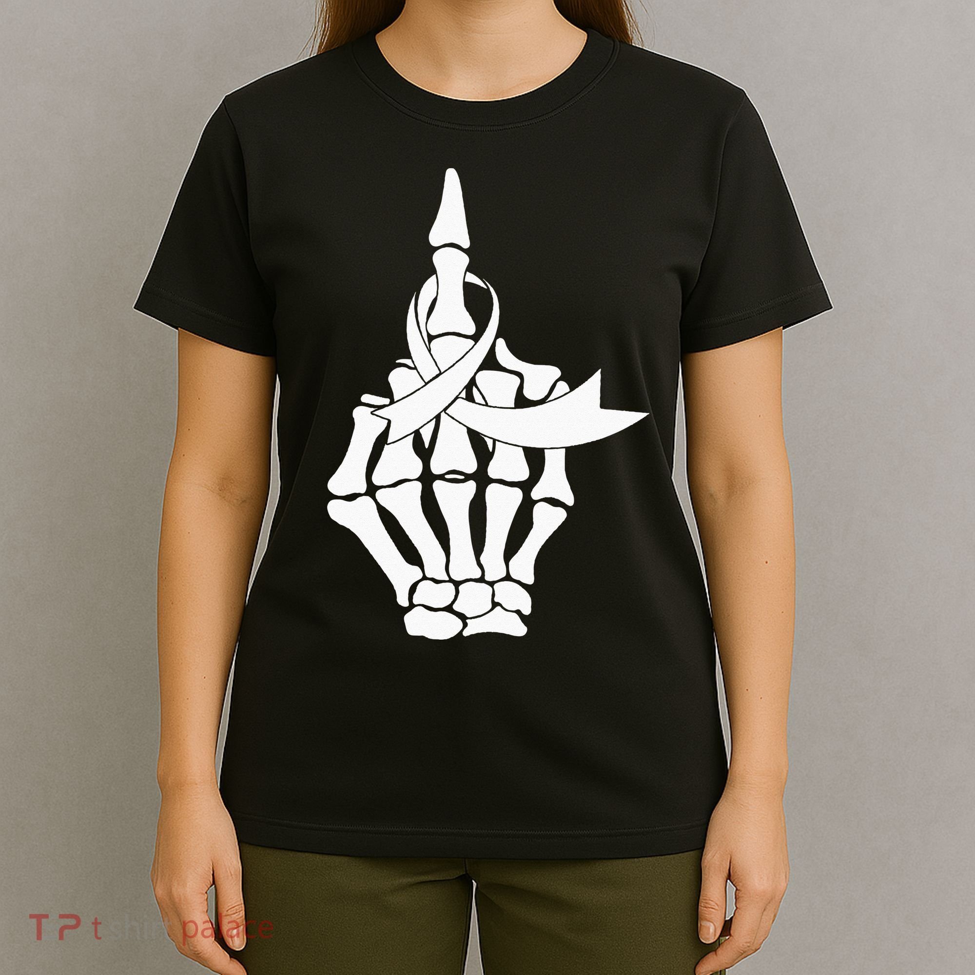 Fuck Lung Cancer Middle Finger White Ribbon T-Shirt
