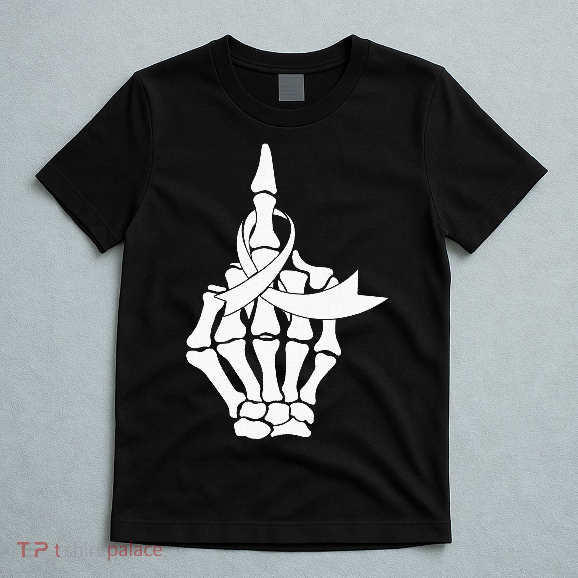 Fuck Lung Cancer Middle Finger White Ribbon T-Shirt