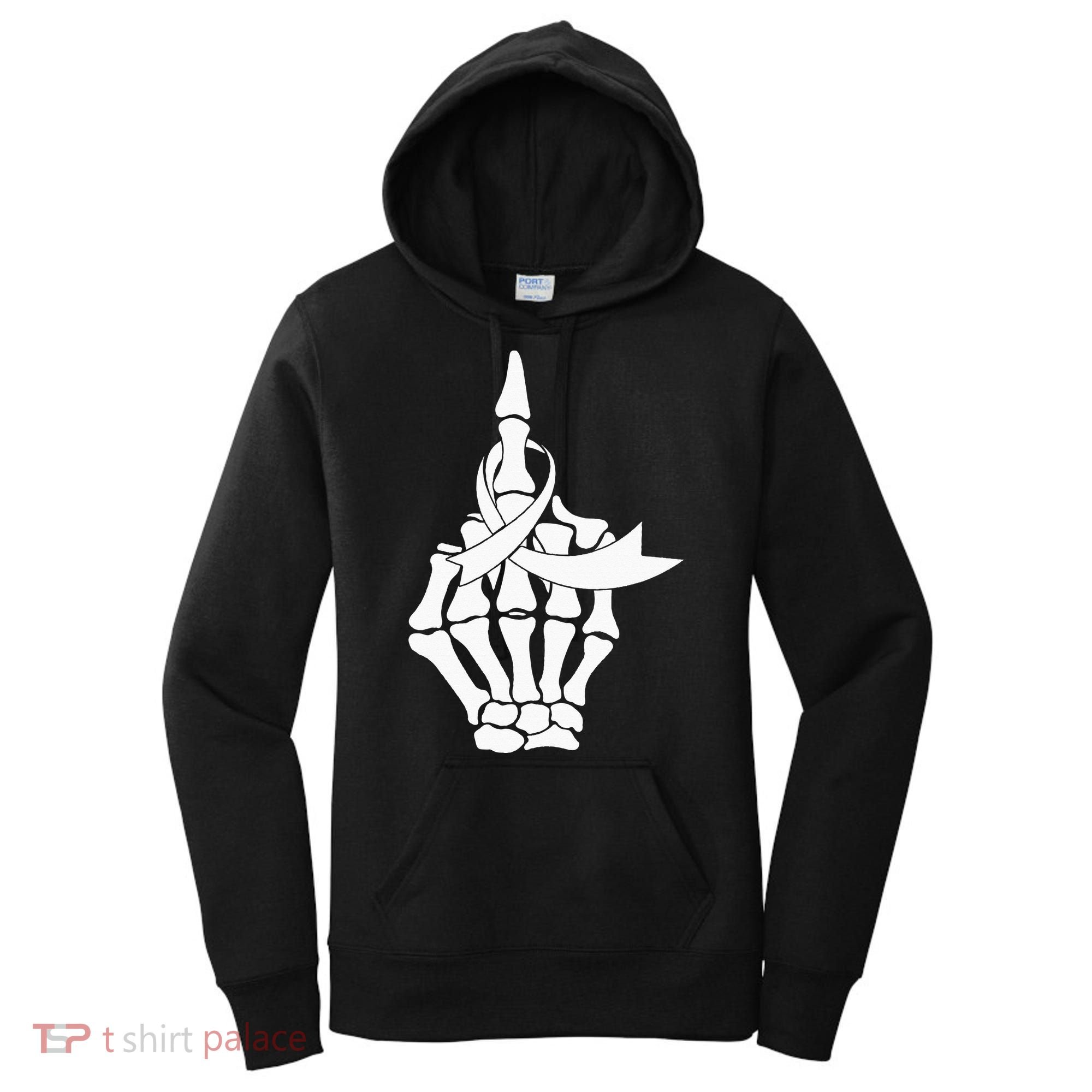 Fuck Lung Cancer Middle Finger White Ribbon Women's Hoodie
