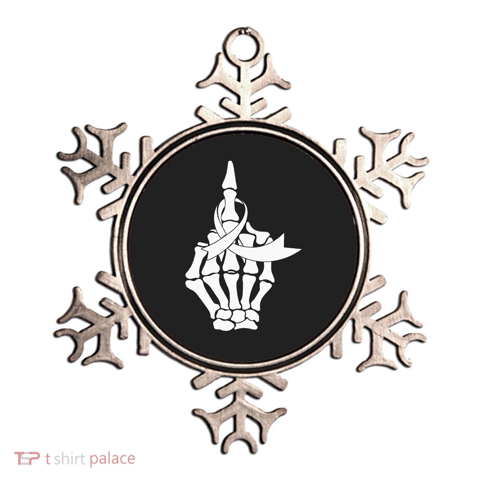 Fuck Lung Cancer Middle Finger White Ribbon Ornament
