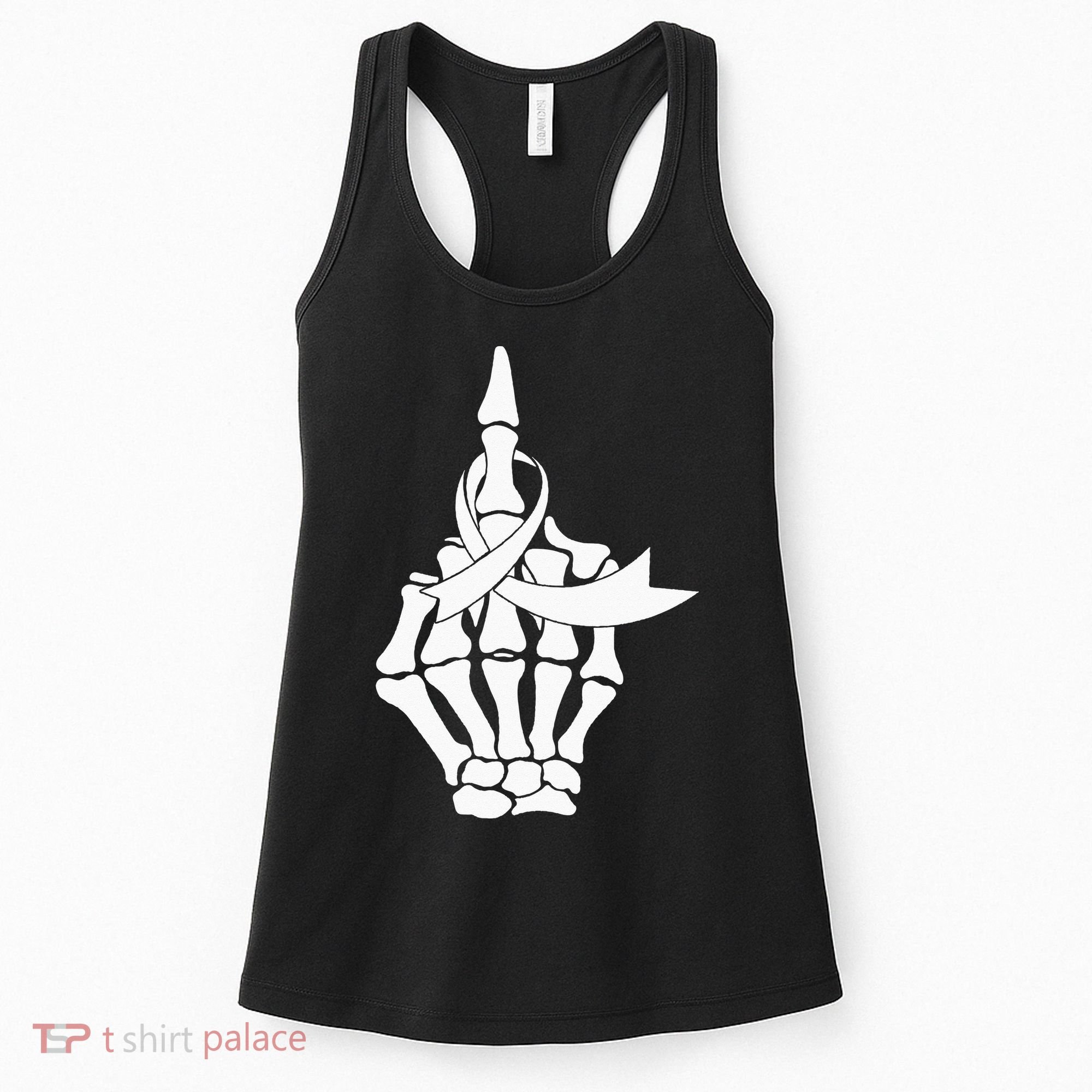 Fuck Lung Cancer Middle Finger White Ribbon Women's Tank Top