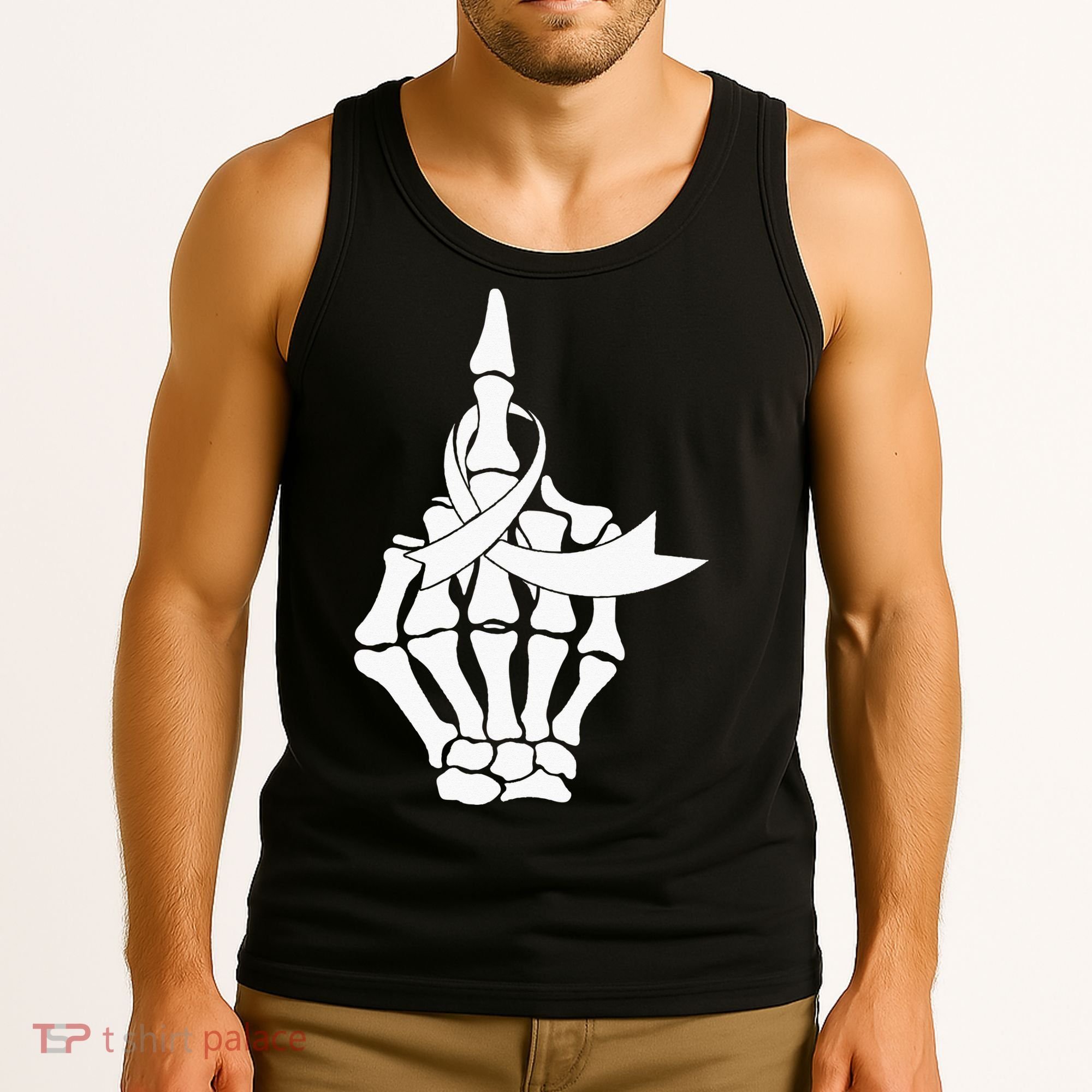 Fuck Lung Cancer Middle Finger White Ribbon Tank Top