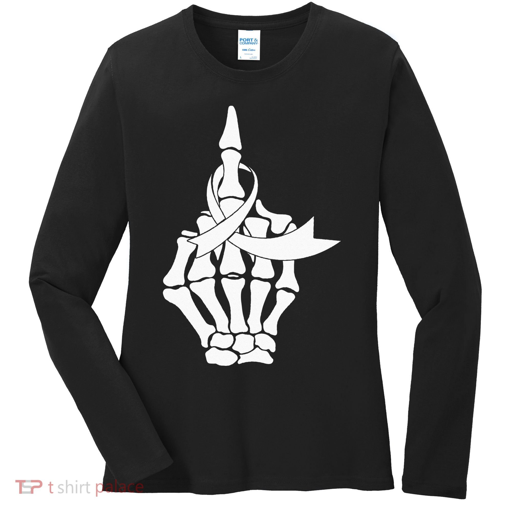 Fuck Lung Cancer Middle Finger White Ribbon Women's Long Sleeve Shirt