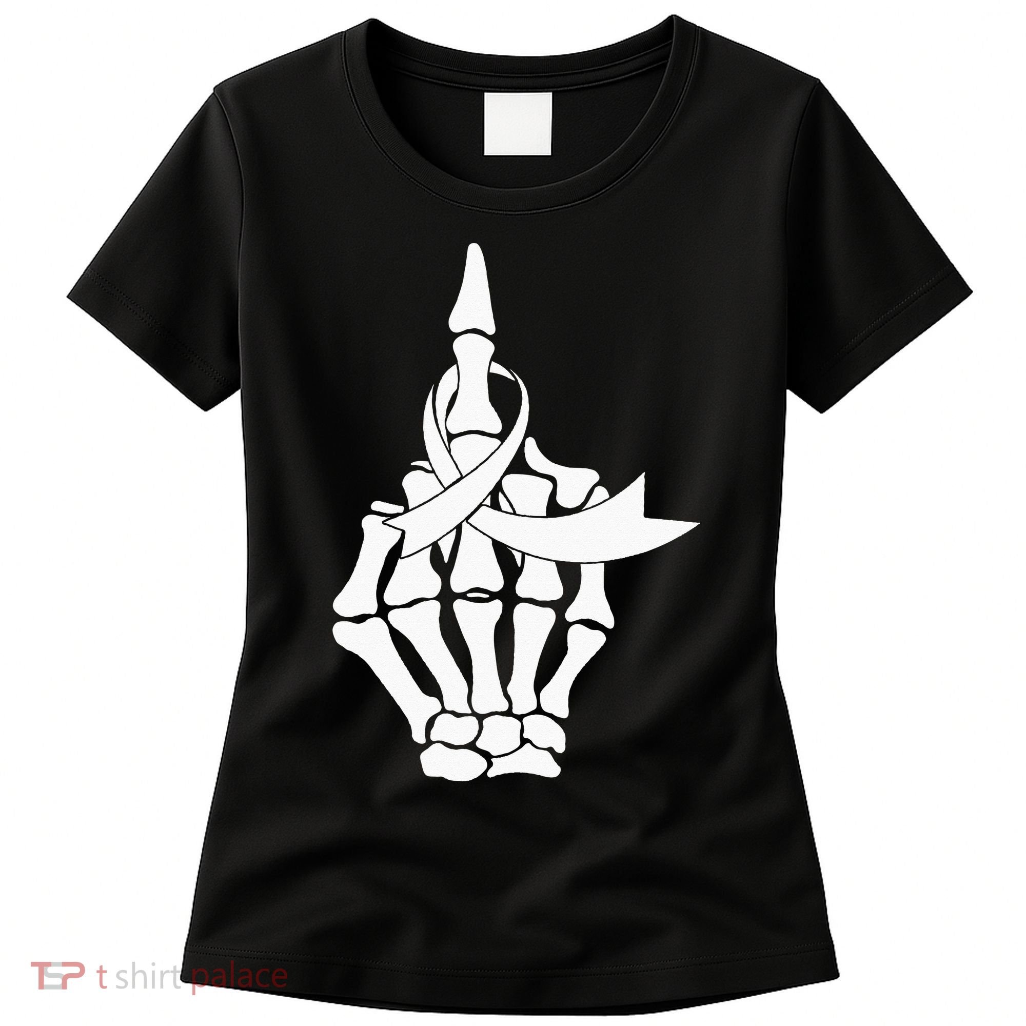 Fuck Lung Cancer Middle Finger White Ribbon Women's T-Shirt