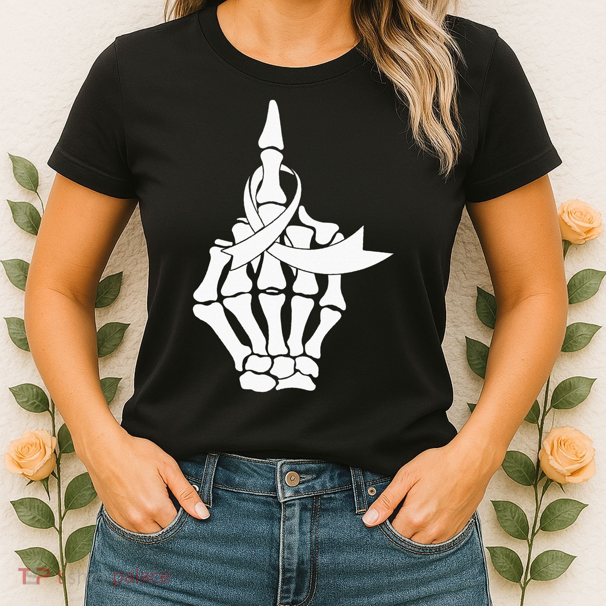 Fuck Lung Cancer Middle Finger White Ribbon Women's T-Shirt