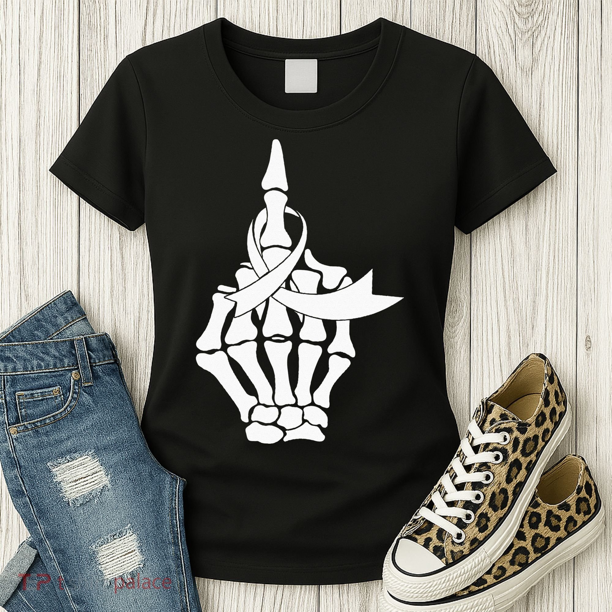 Fuck Lung Cancer Middle Finger White Ribbon Women's T-Shirt