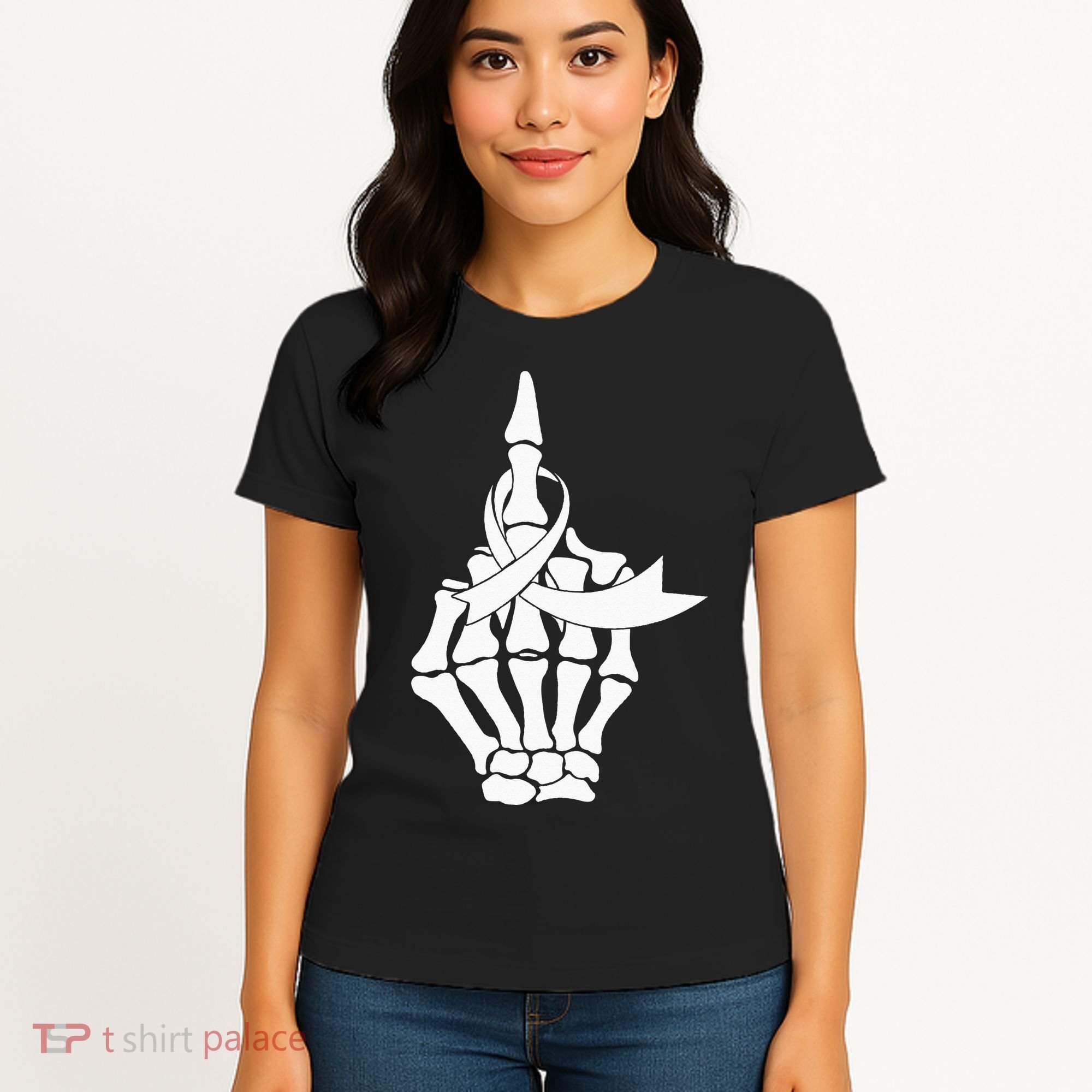 Fuck Lung Cancer Middle Finger White Ribbon Women's T-Shirt
