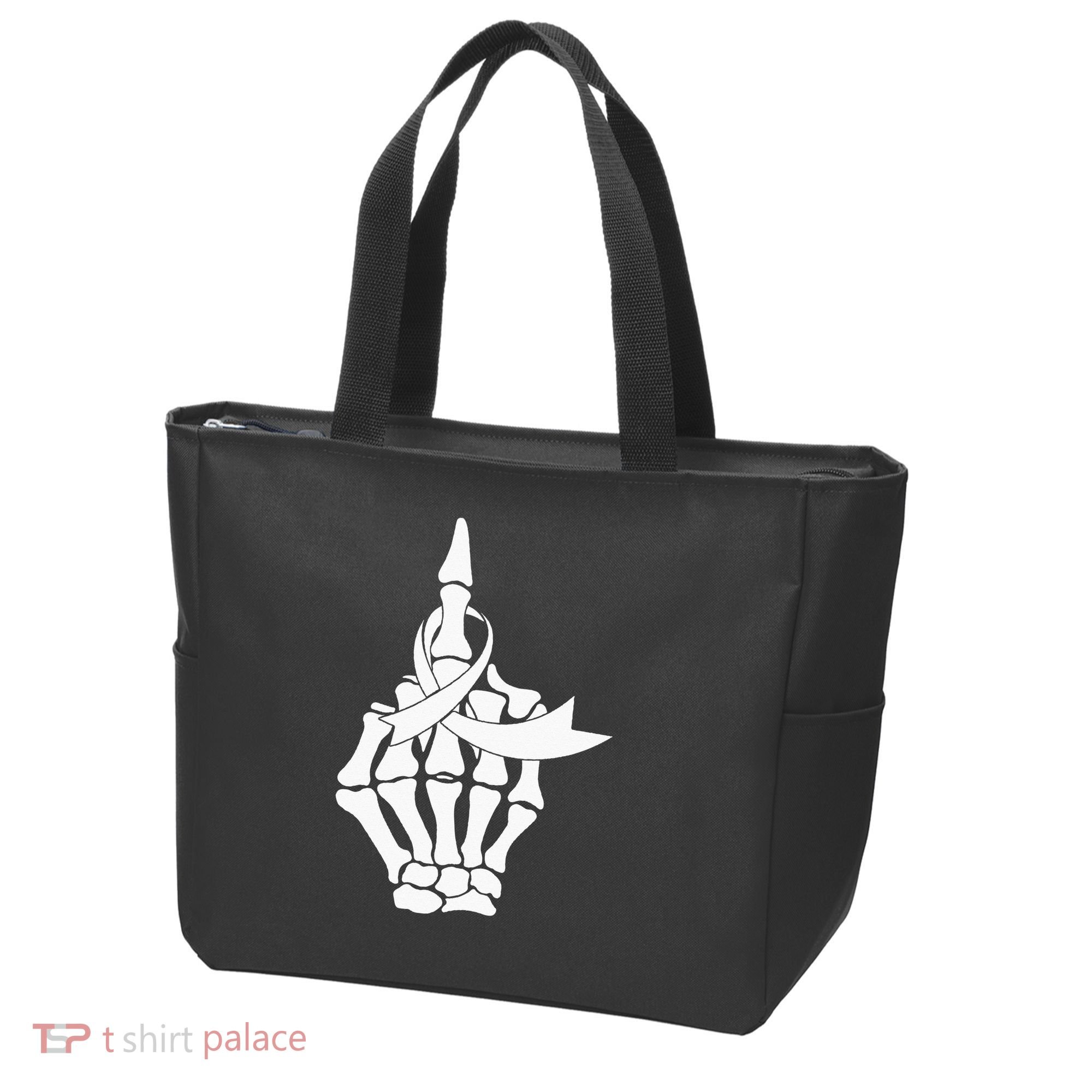 Fuck Lung Cancer Middle Finger White Ribbon Tote Bag