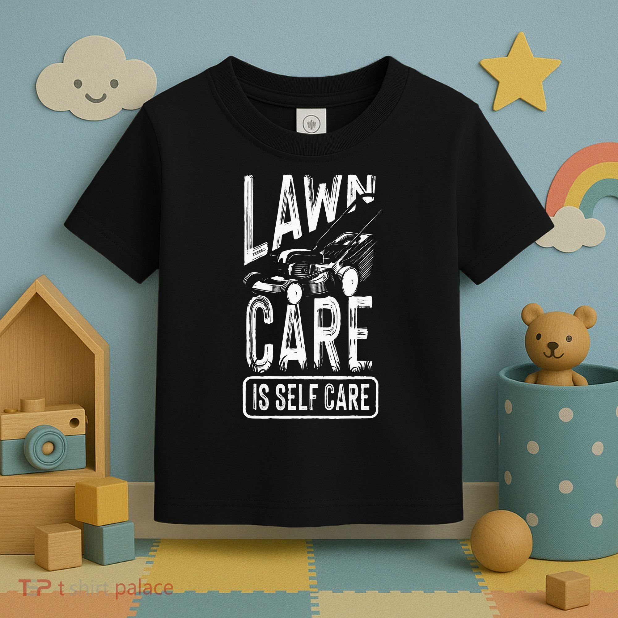 Funny Lawn Care Self Care Dad Lawn Mowing Joke Toddler T-Shirt