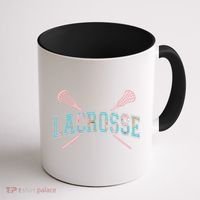 Floral Lacrosse Crossed Sticks LAX Girly Teal Pink Head Coffee Mug thumb 1