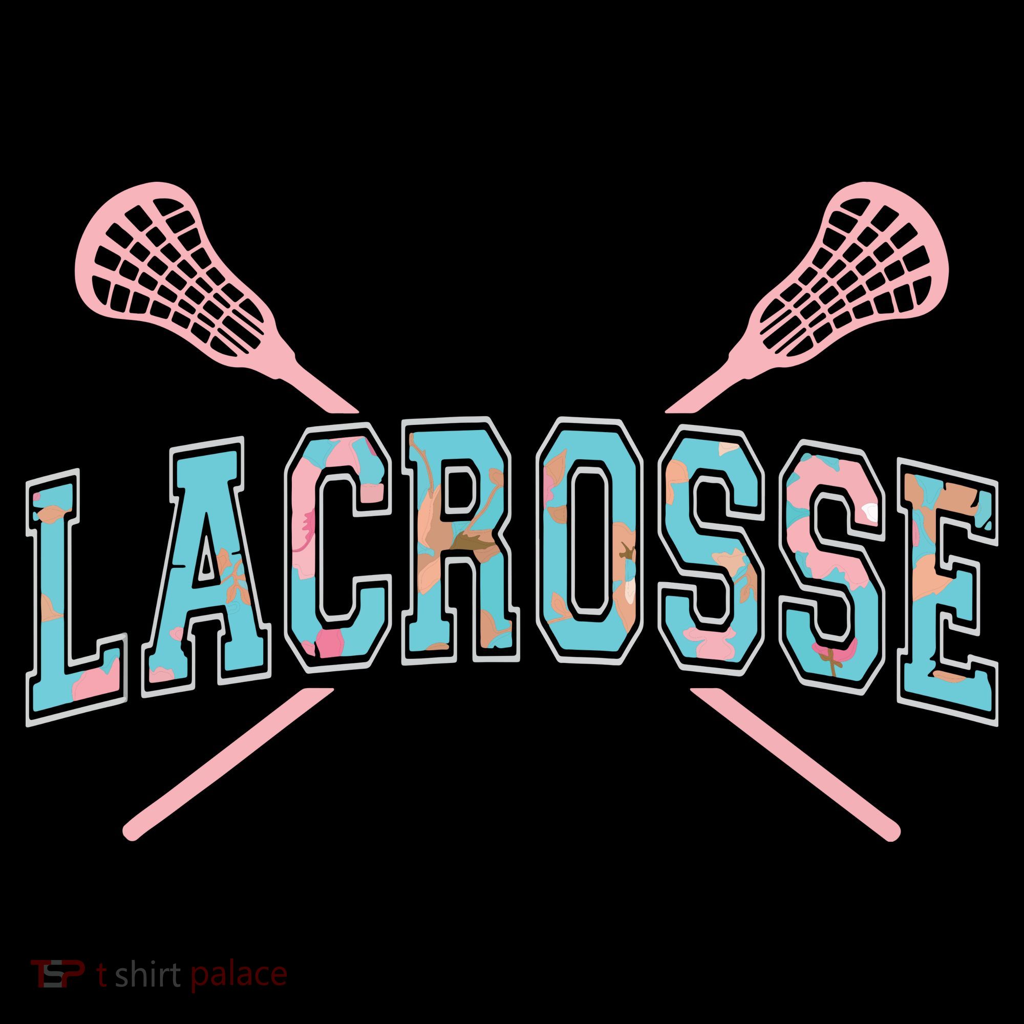 Floral Lacrosse Crossed Sticks LAX Girly Teal Pink Head Coffee Mug