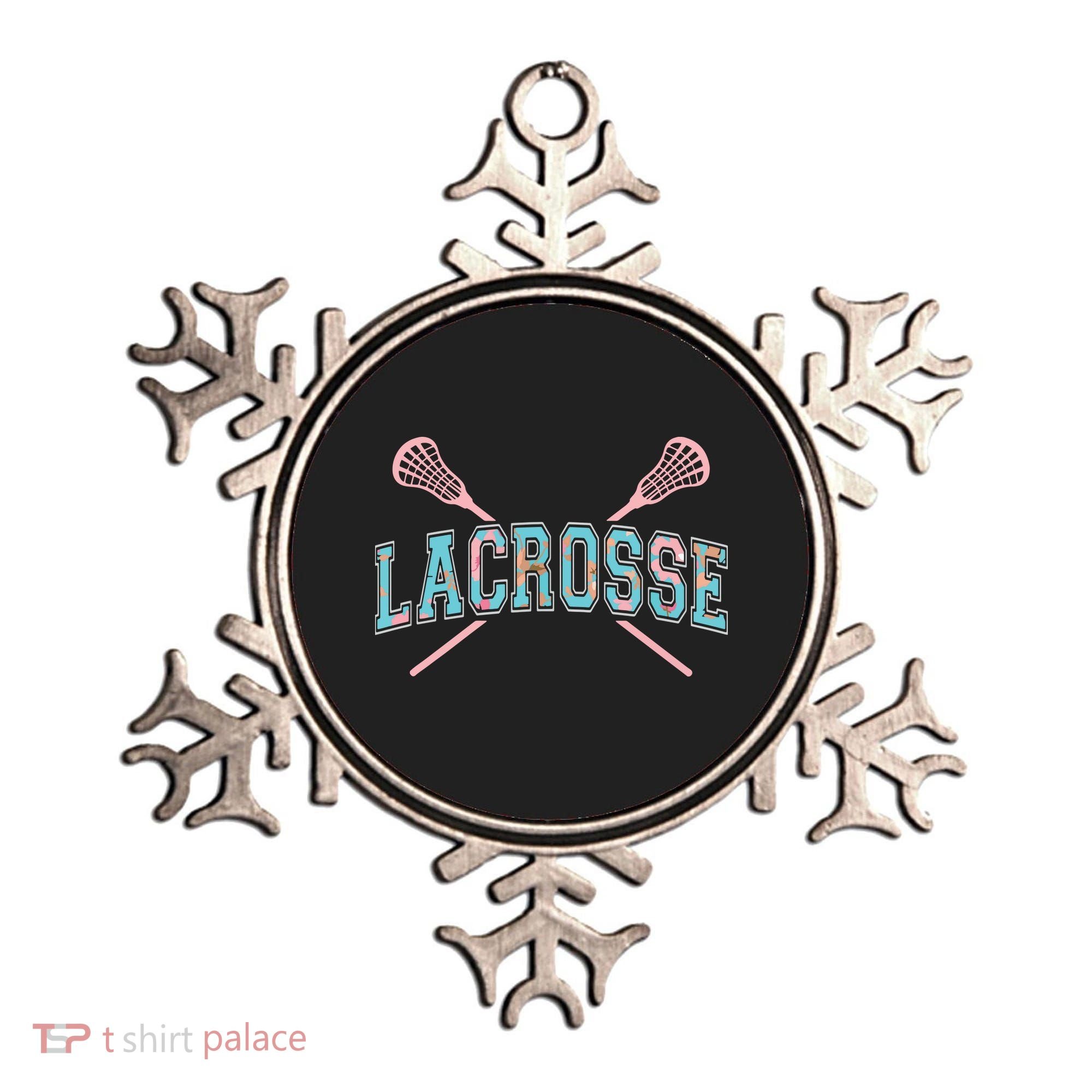 Floral Lacrosse Crossed Sticks LAX Girly Teal Pink Head Ornament