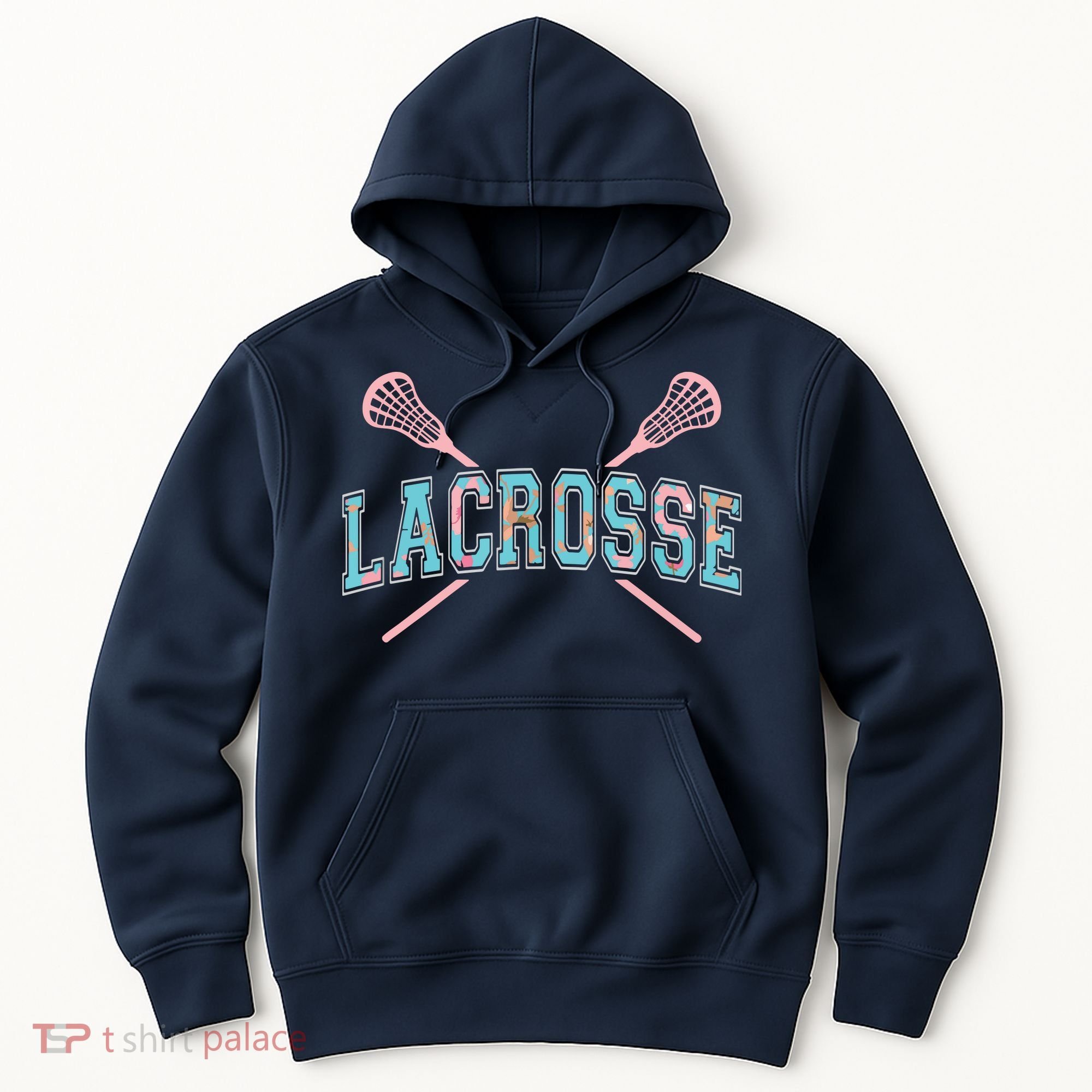 Floral Lacrosse Crossed Sticks LAX Girly Teal Pink Head Hoodie