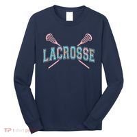 Floral Lacrosse Crossed Sticks LAX Girly Teal Pink Head Long Sleeve Shirt thumb 0