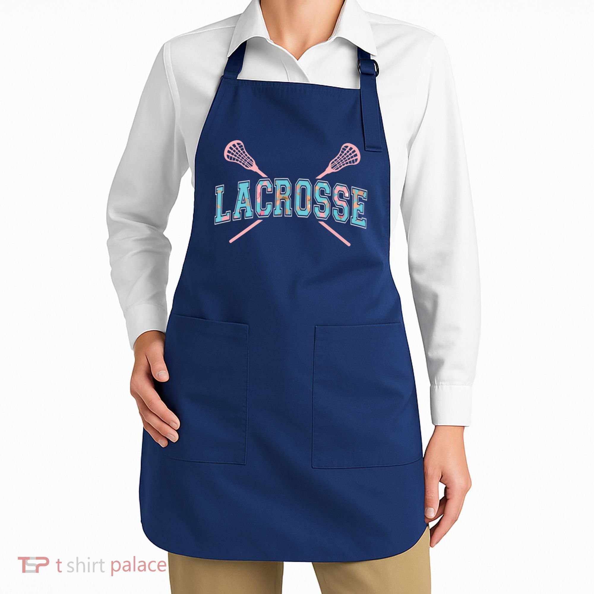 Floral Lacrosse Crossed Sticks LAX Girly Teal Pink Head Apron