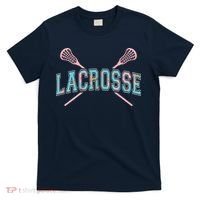 Floral Lacrosse Crossed Sticks LAX Girly Teal Pink Head T-Shirt thumb 0