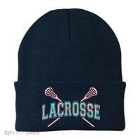 Floral Lacrosse Crossed Sticks LAX Girly Teal Pink Head Beanie thumb 0