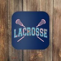 Floral Lacrosse Crossed Sticks LAX Girly Teal Pink Head Coaster thumb 0