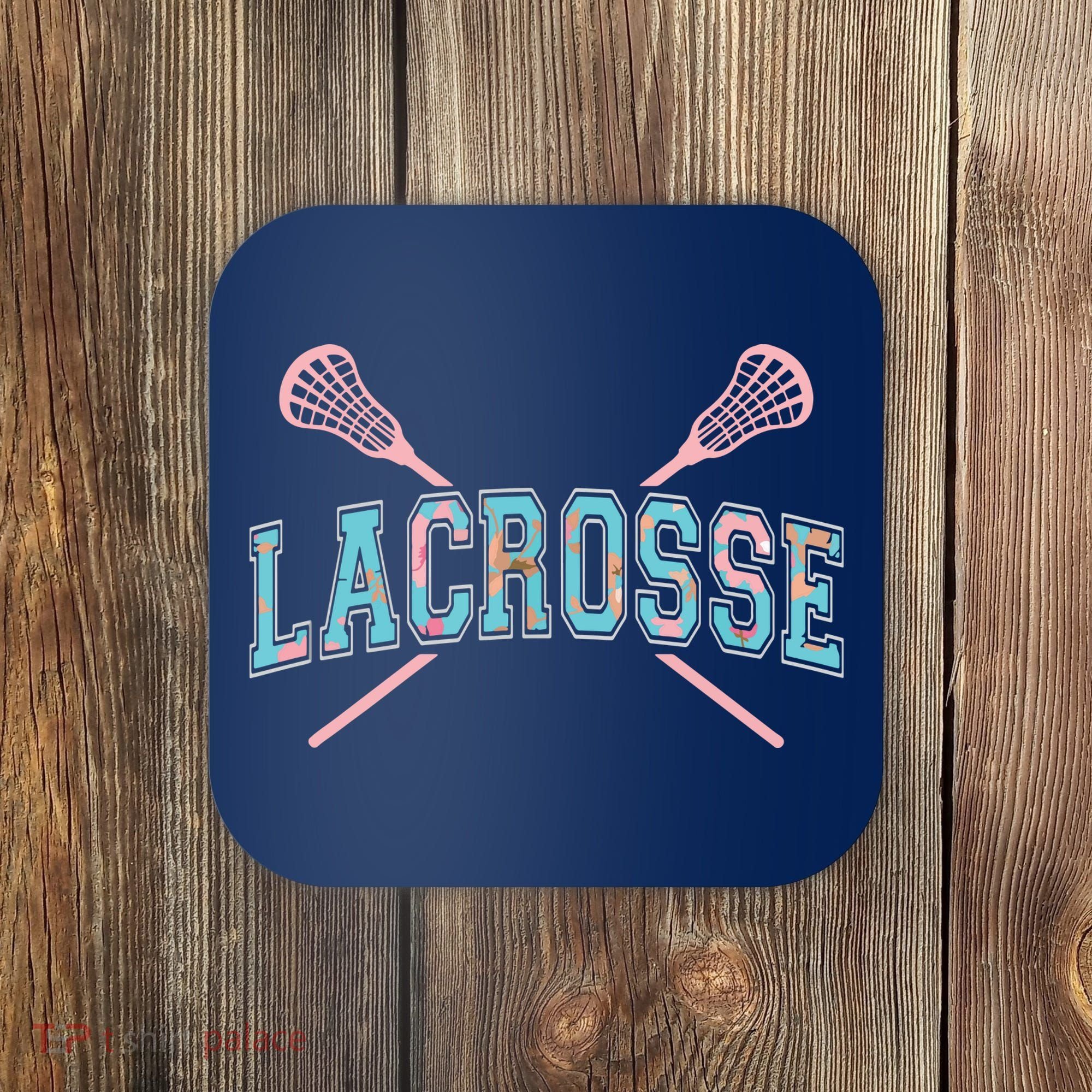 Floral Lacrosse Crossed Sticks LAX Girly Teal Pink Head Coaster