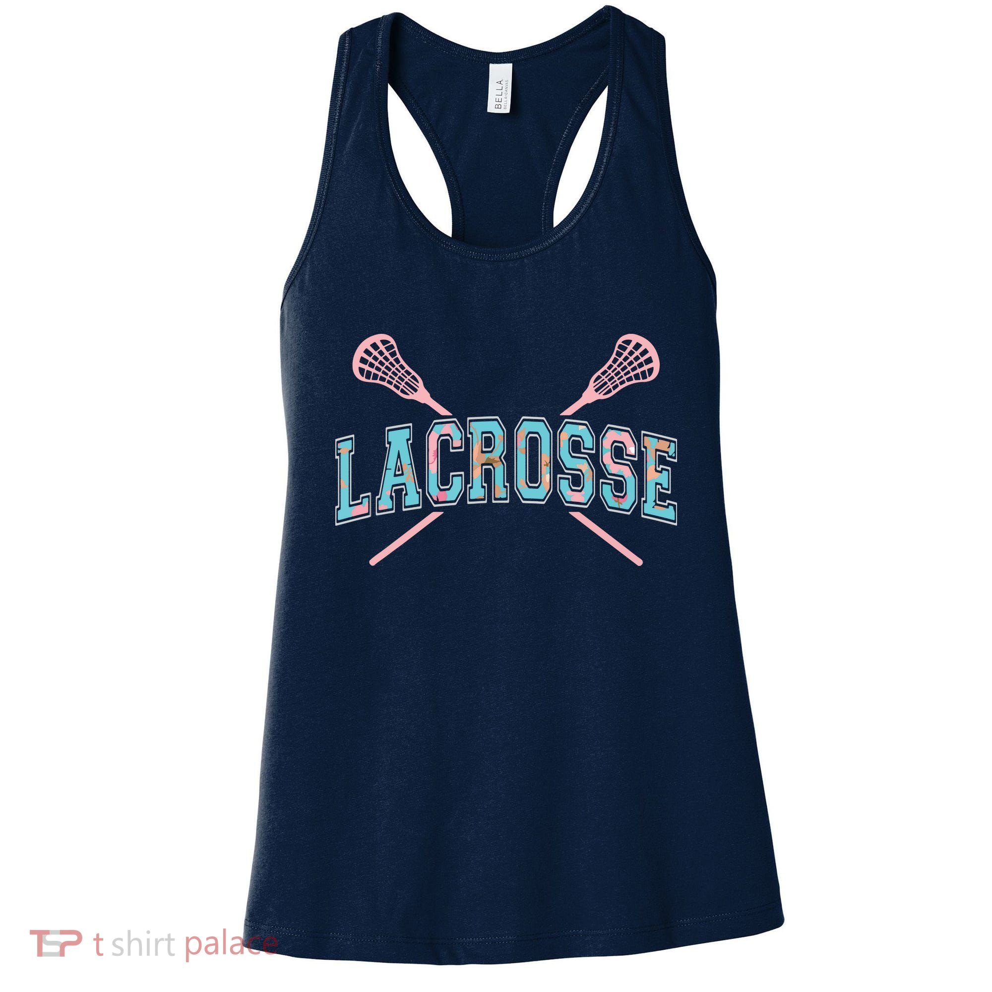 Floral Lacrosse Crossed Sticks LAX Girly Teal Pink Head Women's Tank Top
