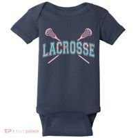 Floral Lacrosse Crossed Sticks LAX Girly Teal Pink Head Baby Bodysuit thumb 0