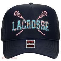 Floral Lacrosse Crossed Sticks LAX Girly Teal Pink Head Hat thumb 0