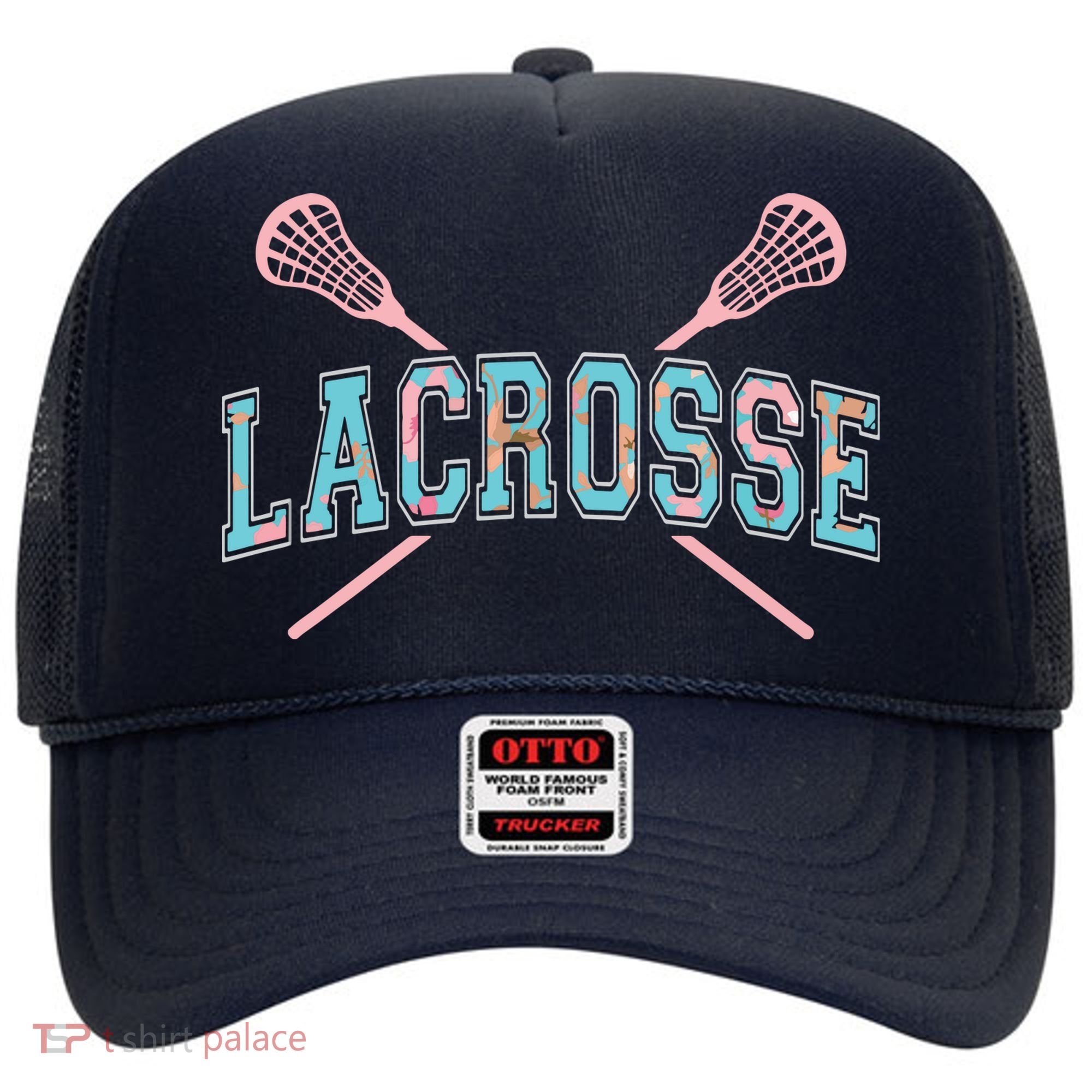Floral Lacrosse Crossed Sticks LAX Girly Teal Pink Head Hat