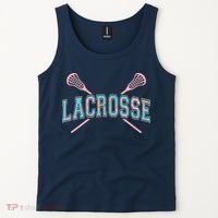 Floral Lacrosse Crossed Sticks LAX Girly Teal Pink Head Tank Top thumb 2