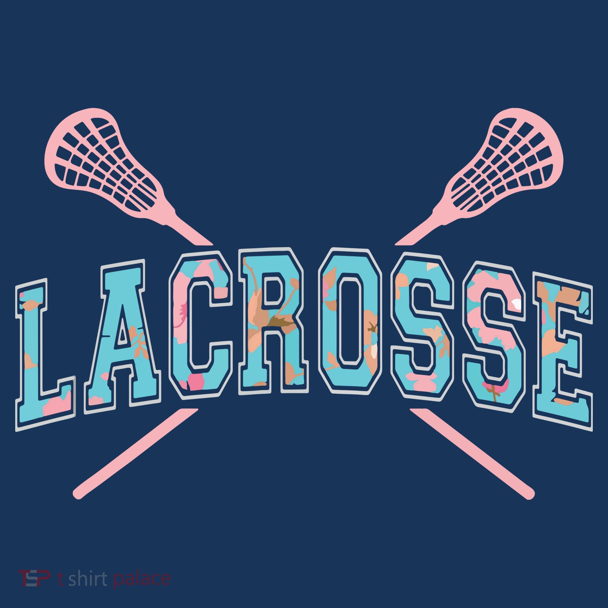 Floral Lacrosse Crossed Sticks LAX Girly Teal Pink Head Tank Top