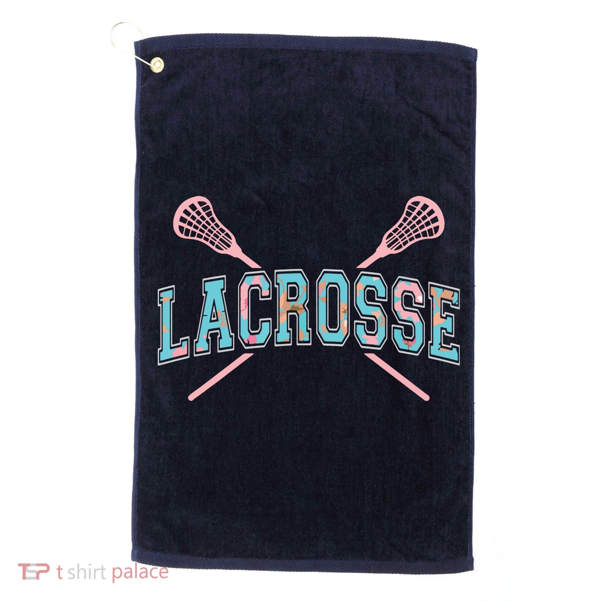 Floral Lacrosse Crossed Sticks LAX Girly Teal Pink Head Golf Towel