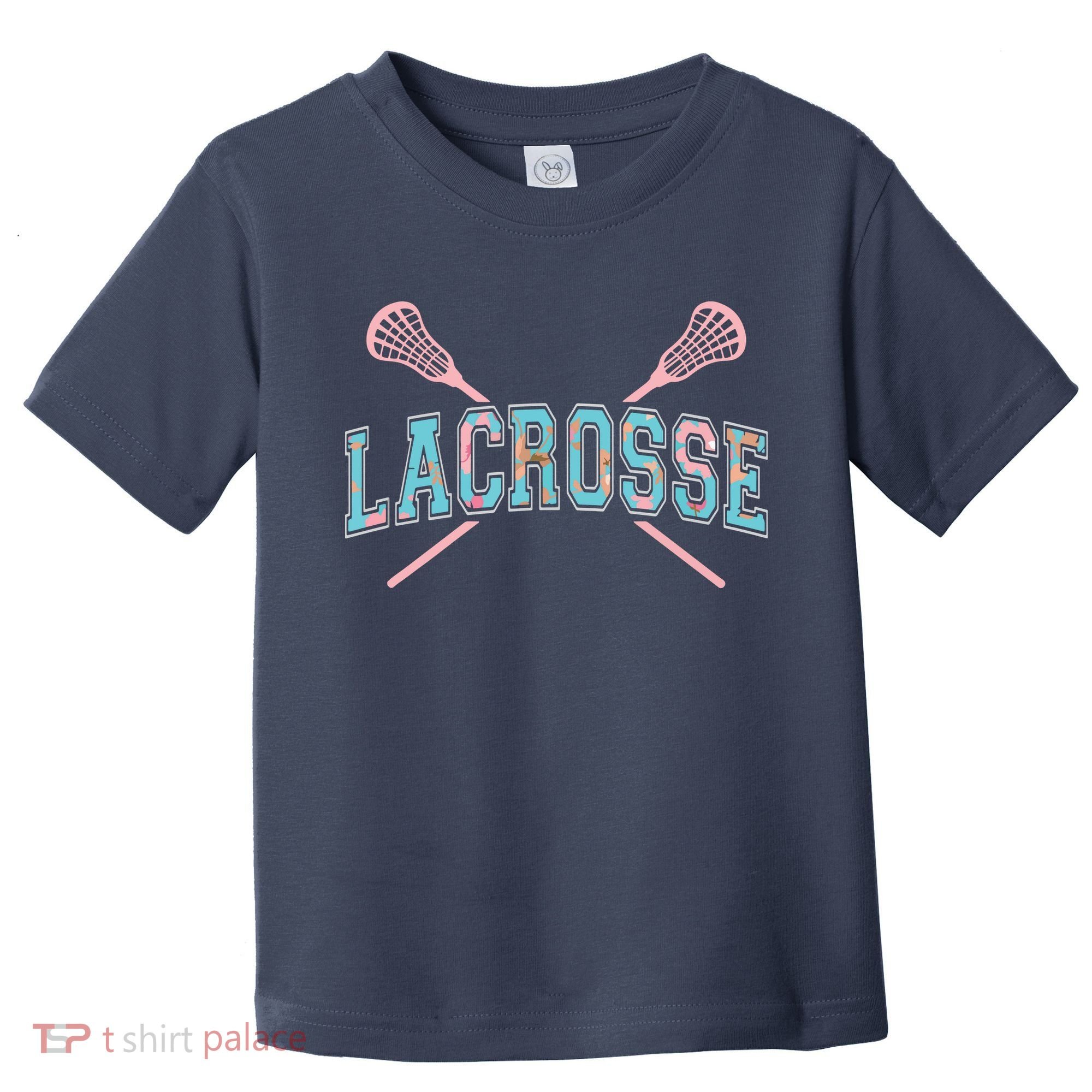 Floral Lacrosse Crossed Sticks LAX Girly Teal Pink Head Toddler T-Shirt