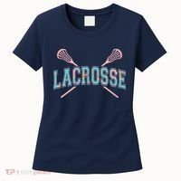 Floral Lacrosse Crossed Sticks LAX Girly Teal Pink Head Women's T-Shirt thumb 0