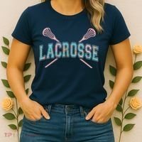 Floral Lacrosse Crossed Sticks LAX Girly Teal Pink Head Women's T-Shirt thumb 2