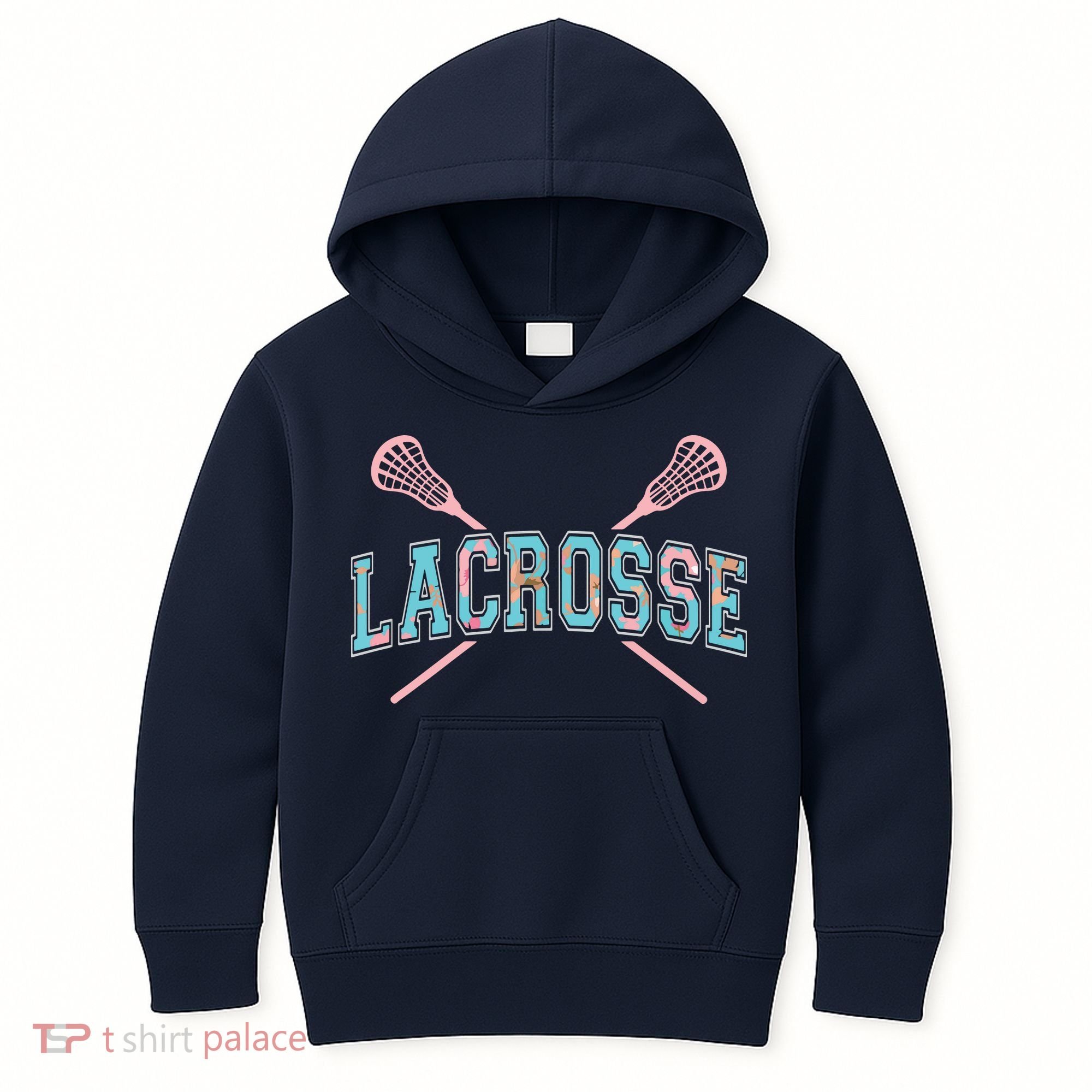 Floral Lacrosse Crossed Sticks LAX Girly Teal Pink Head Kids Hoodie