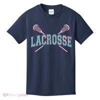 Floral Lacrosse Crossed Sticks LAX Girly Teal Pink Head Kids T-Shirt thumb 0