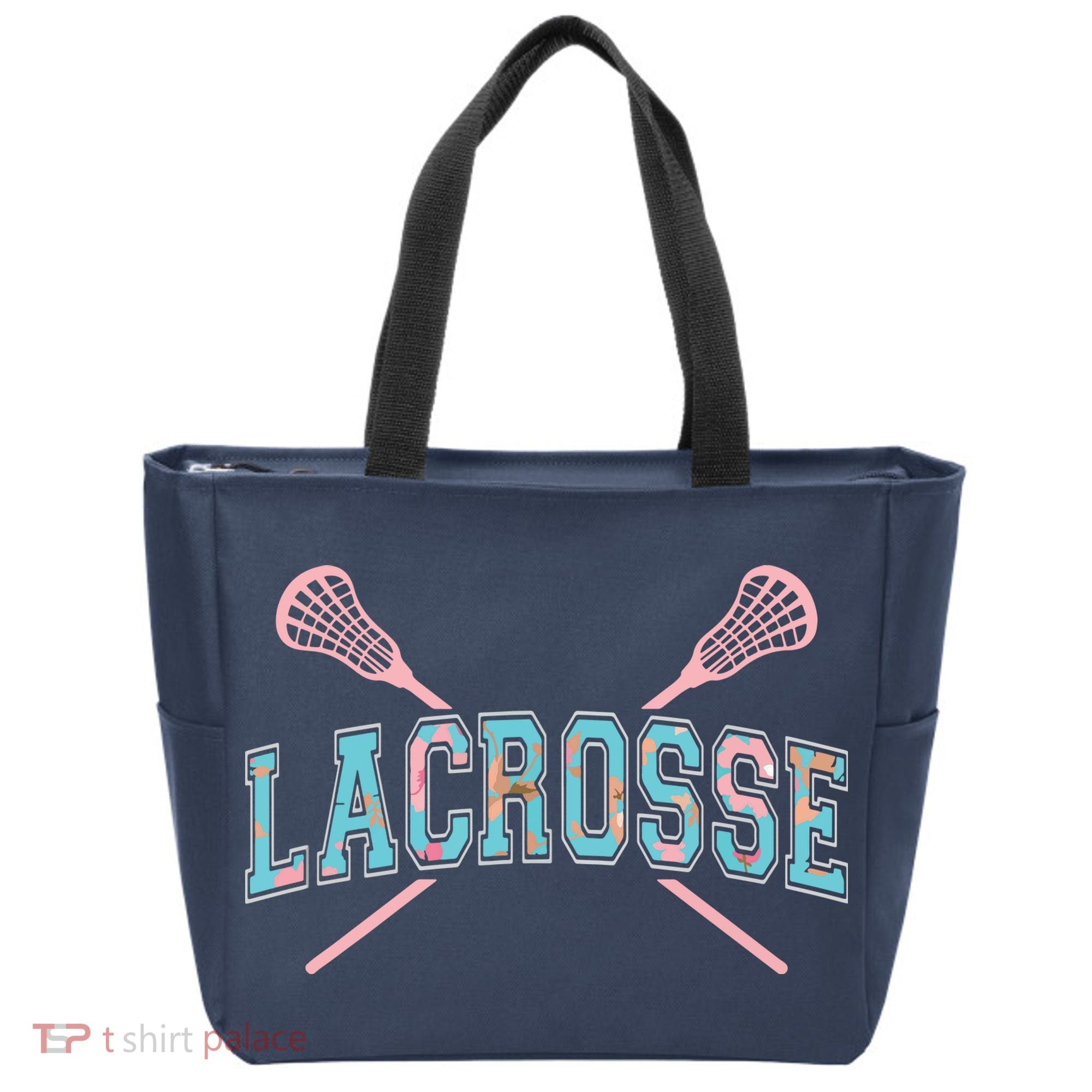 Floral Lacrosse Crossed Sticks LAX Girly Teal Pink Head Tote Bag
