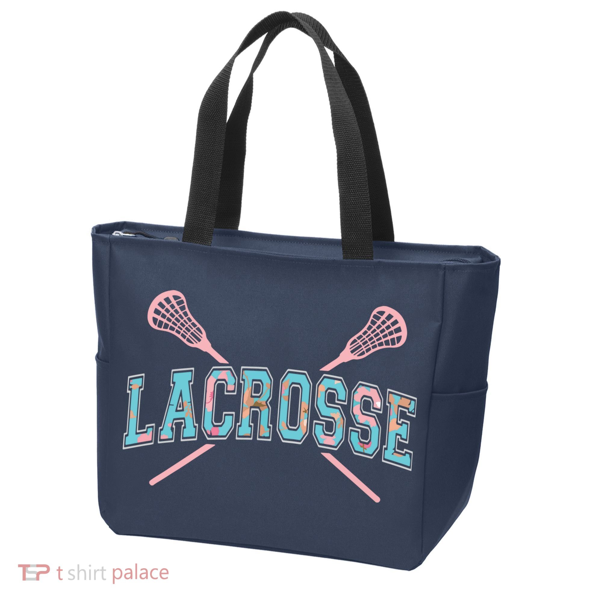 Floral Lacrosse Crossed Sticks LAX Girly Teal Pink Head Tote Bag