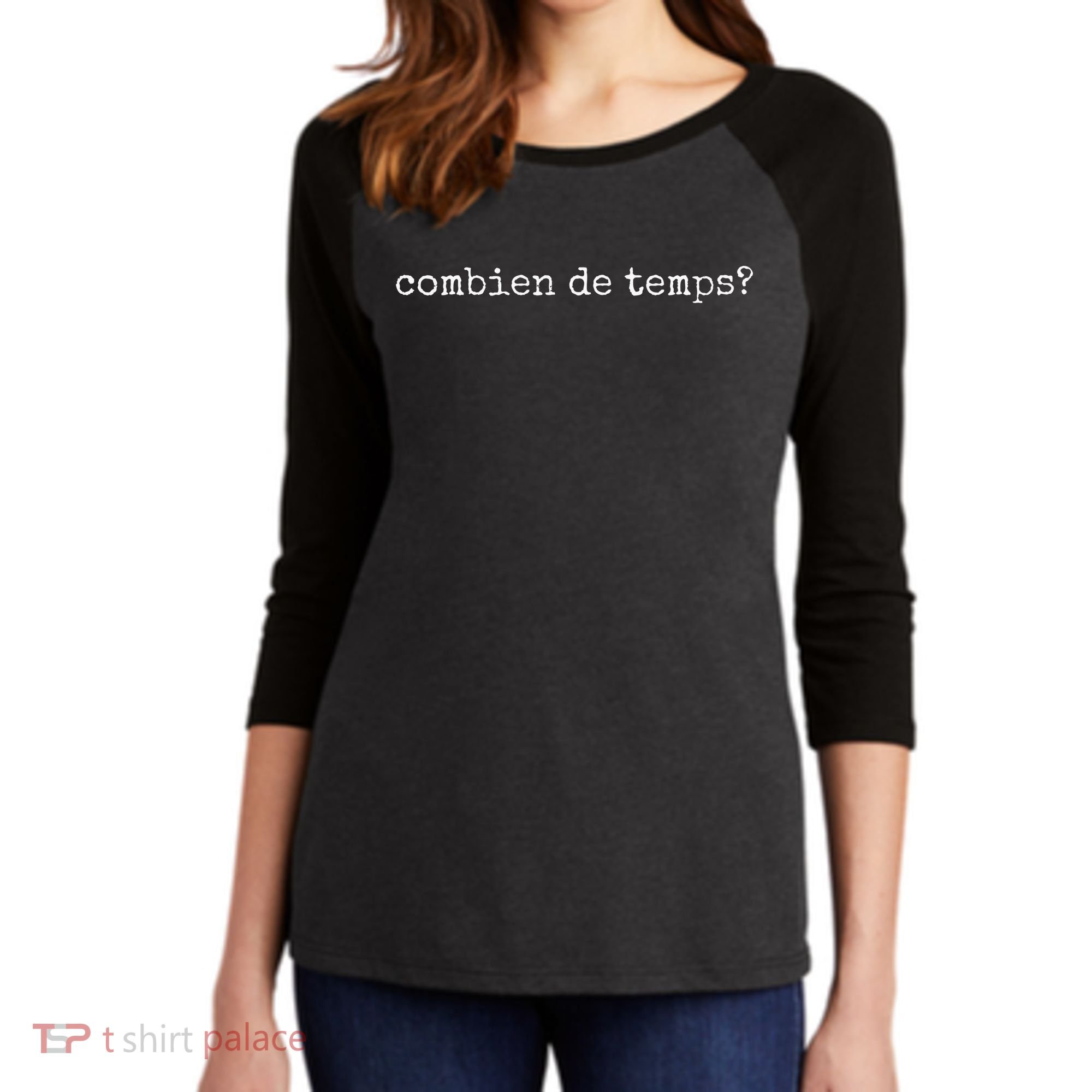 French Language Combien De Temps Or How Long Women's Tri-Blend 3/4-Sleeve Raglan Shirt